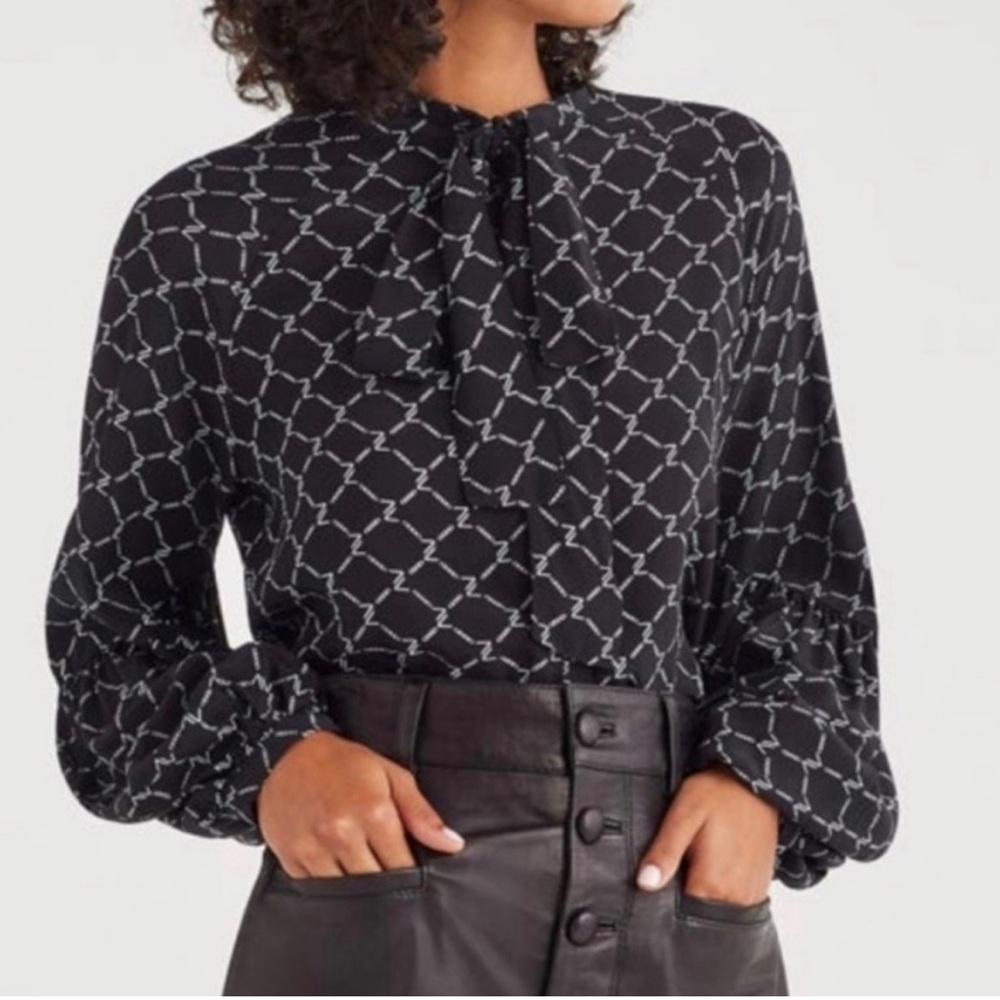 7 for all mankind silk tie neck blouse tops